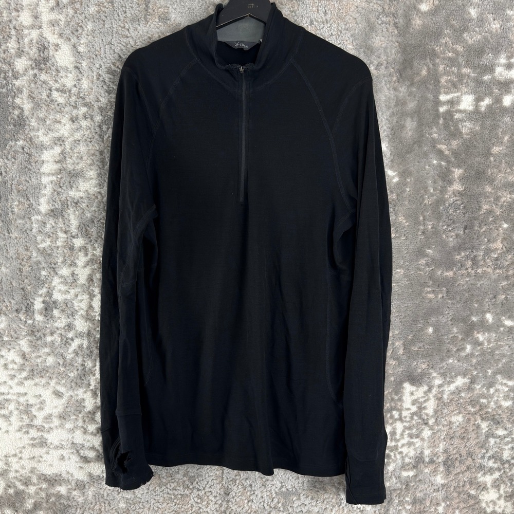 Ibex‎ Size L 100% Merino Wool Quarter Zip Pullover Black Long Sleeve Men